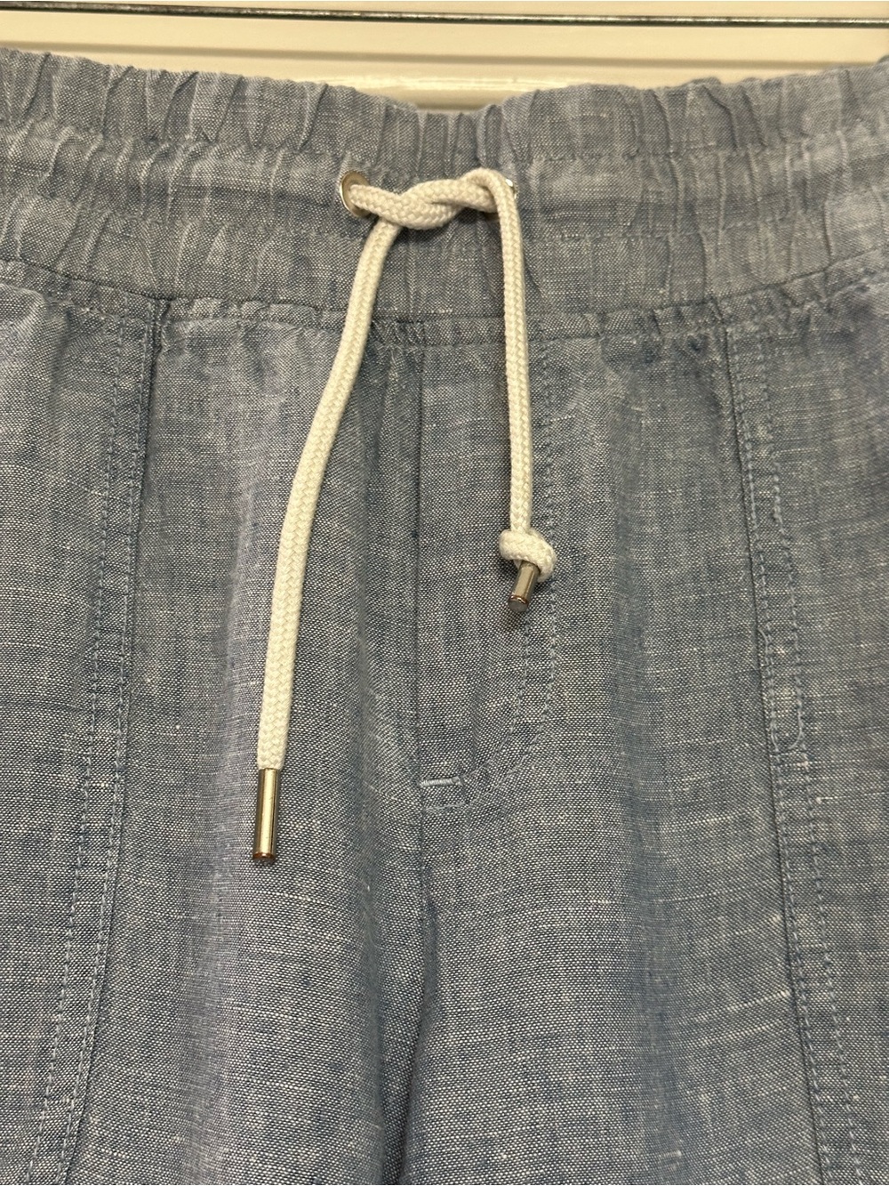 Athleta Women’s Cabo Linen Wide Leg Pant Blue Drawstring Zip Pockets Size 10 T - Picture 4 of 11